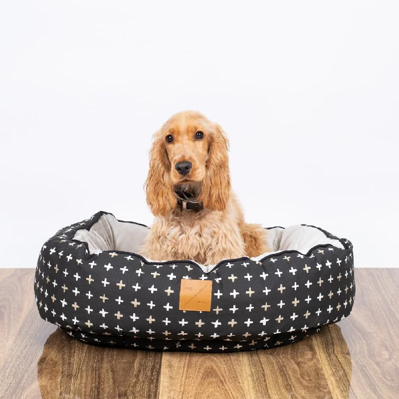 4 Seasons Reversible Circular Dog Bed - Black Metallic Cross Print