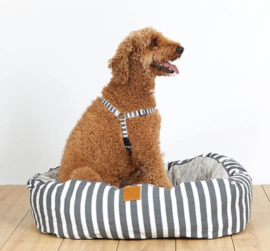 4 Seasons Reversible Circular Dog Bed - Charcoal Hamptons Stripe Print