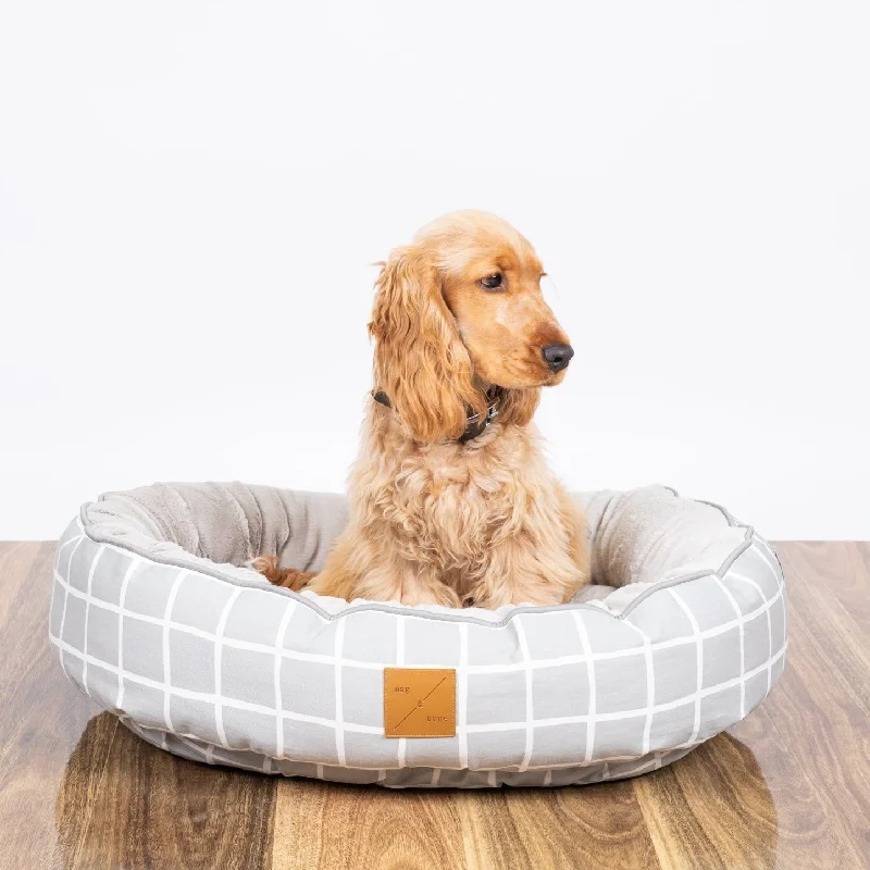 4 Seasons Reversible Circular Dog Bed - Grey Check