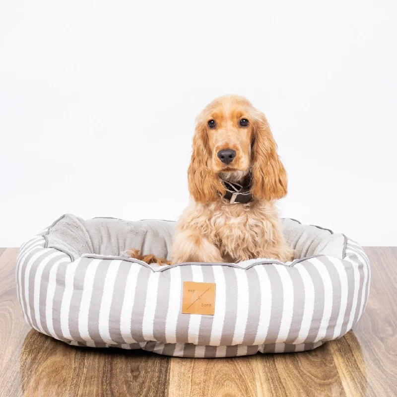 4 Seasons Reversible Circular Dog Bed - Latte Hamptons Stripe Print