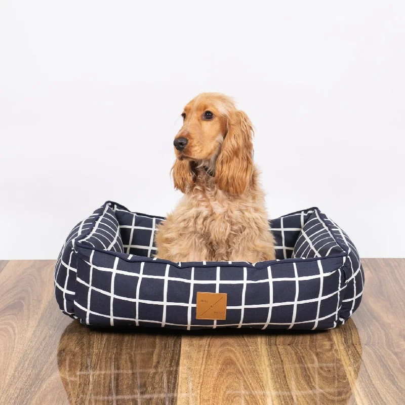 Bolster Dog Bed  - Navy Check