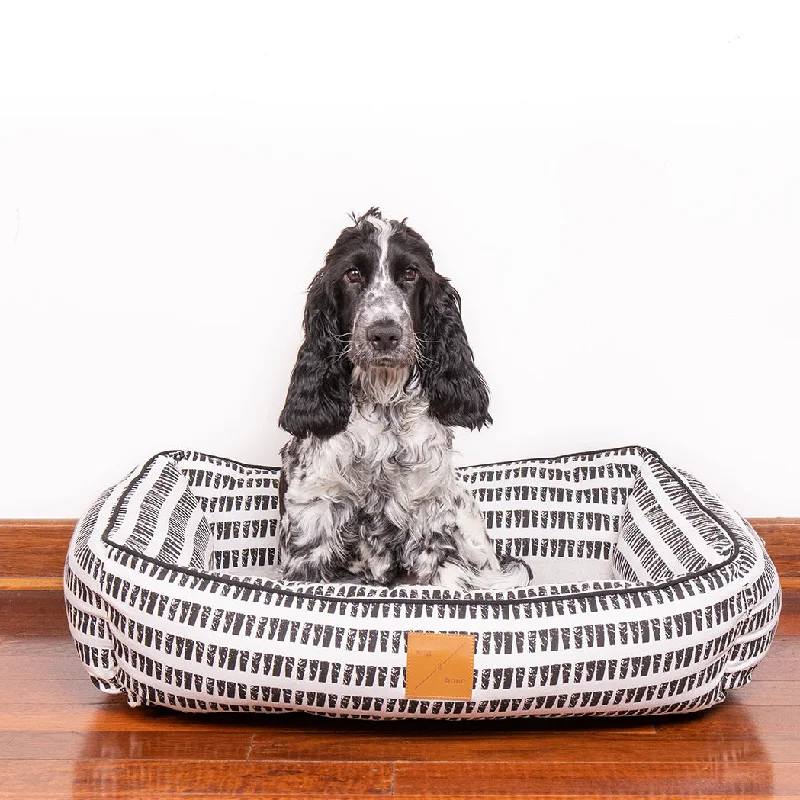 Bolster Dog Bed  - Black White Mosaic Print