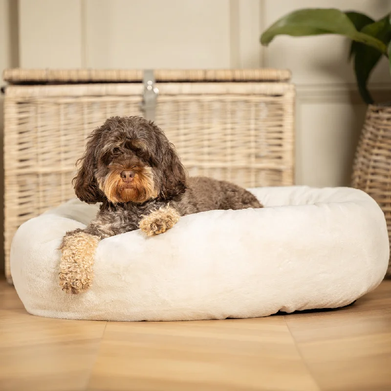 Calming Anti-Anxiety Donut Bed With Removable Covers in Cream Faux Fur by Lords & Labradors