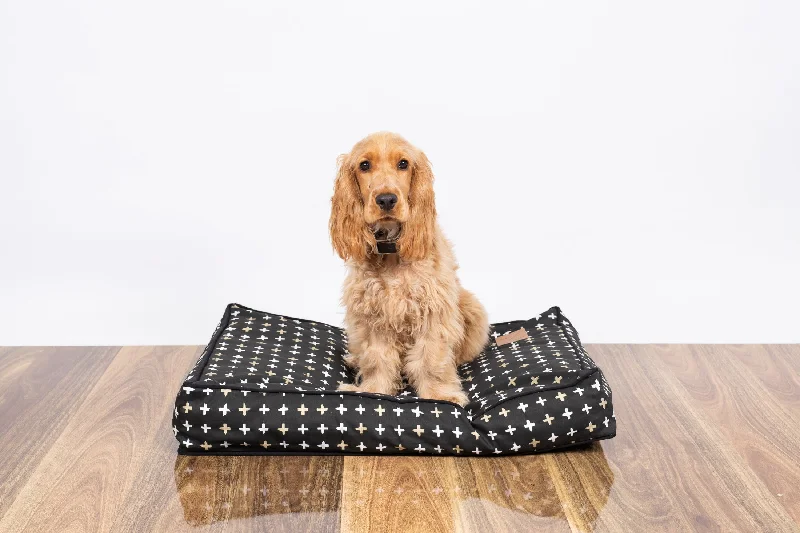 Cushion Dog Bed - Black Metallic Cross Print