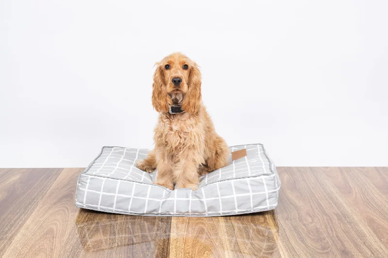 Cushion Dog Bed - Grey Check Print