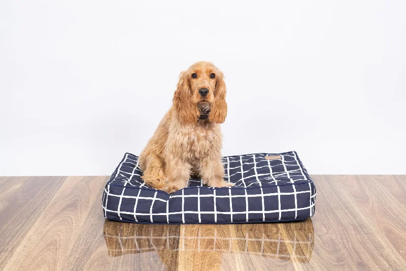 Cushion Dog Bed - Navy Check