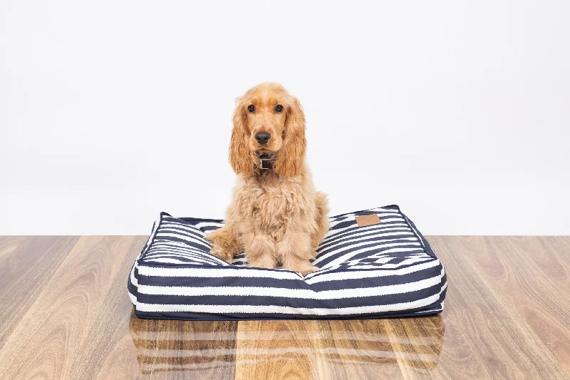 Cushion Dog Bed - Navy Hamptons Stripe