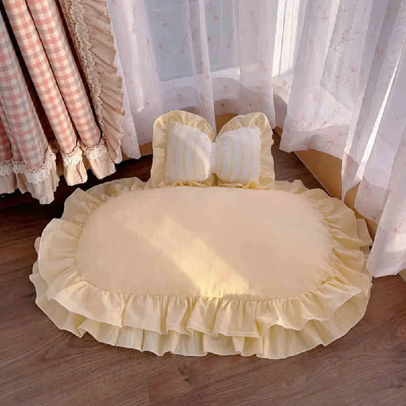 Cute Princess Ruffle Trim Removable Oval Cushion Dog Bed