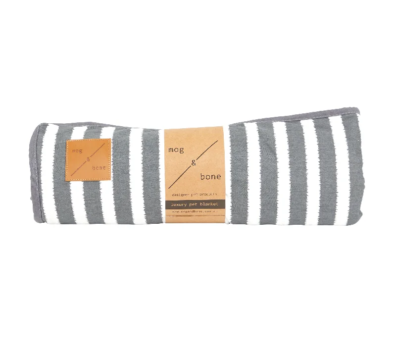 Pet Blanket with Fleece - Charcoal Hamptons Stripe