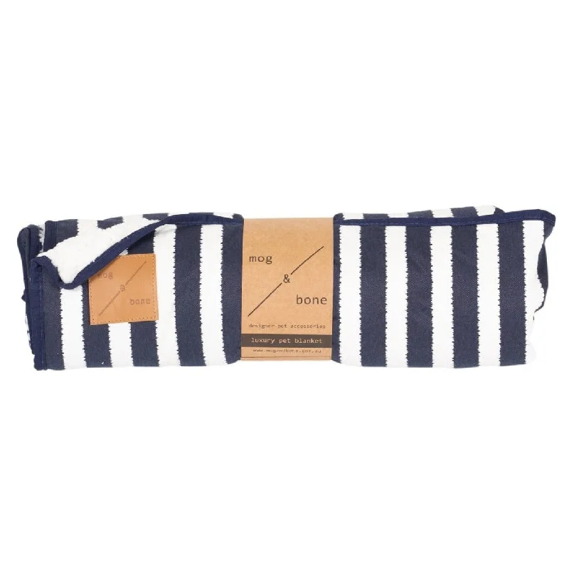 Pet Blanket with Fleece - Navy Hamptons Stripe