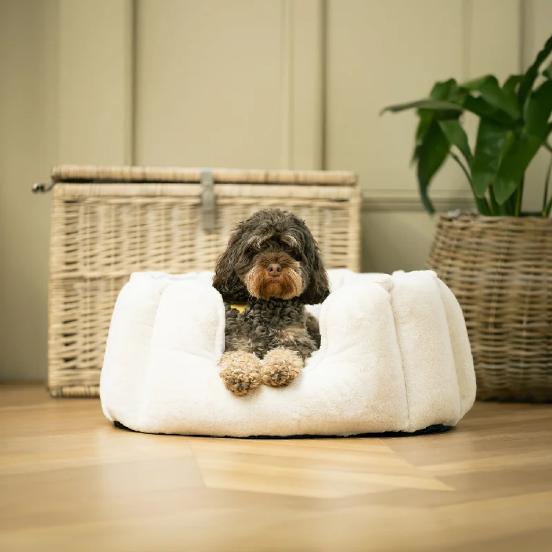 High Wall Bed With Removable Covers in Calming Anti-Anxiety Cream Faux Fur by Lords & Labradors