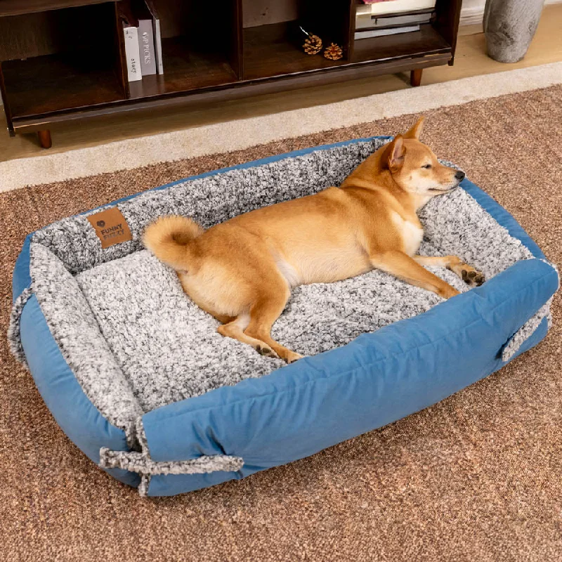 Large Cozy Bolster Dog Bed with Foldable Blanket Quilt - Azure Pupnap