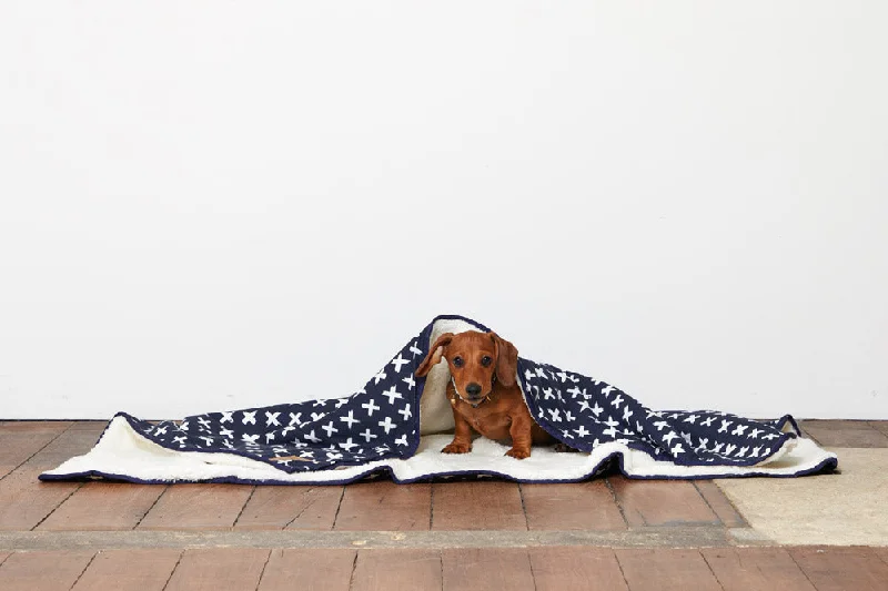 Pet Blanket with Fleece - Navy Cross Print