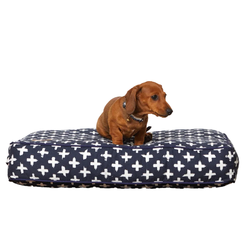 Cushion Dog Bed - Navy Cross Print