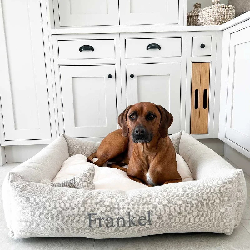 Personalised Box Bed For Dogs in Herringbone Tweed by Lords & Labradors