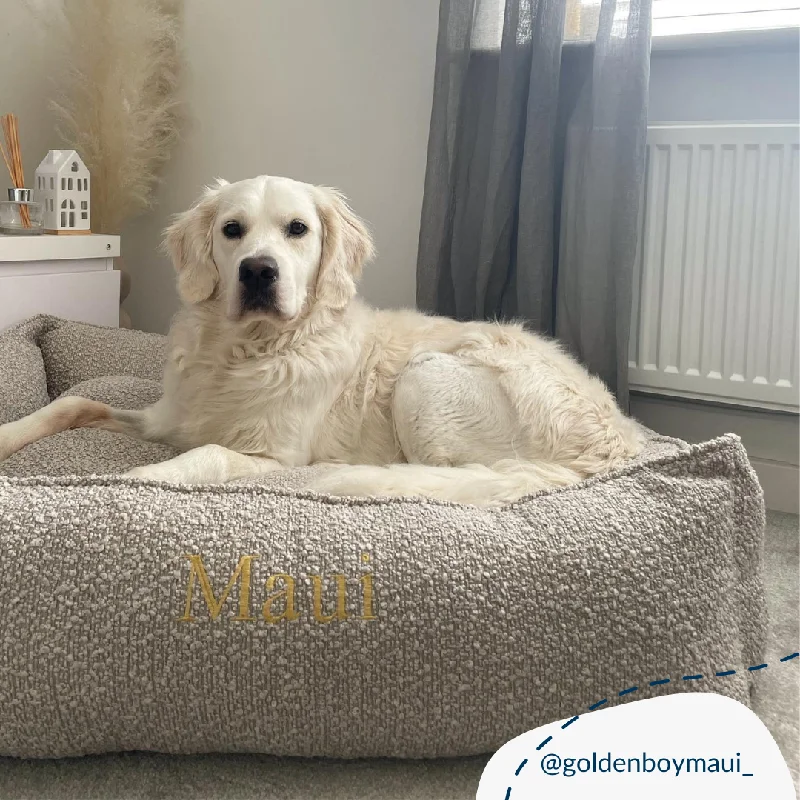 Personalised Box Bed For Dogs in Mink Bouclé by Lords & Labradors