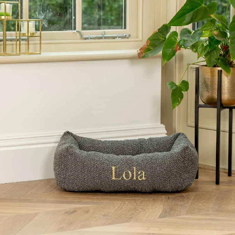 Personalised Cosy & Calming Puppy Crate Bed in Granite Bouclé by Lords & Labradors