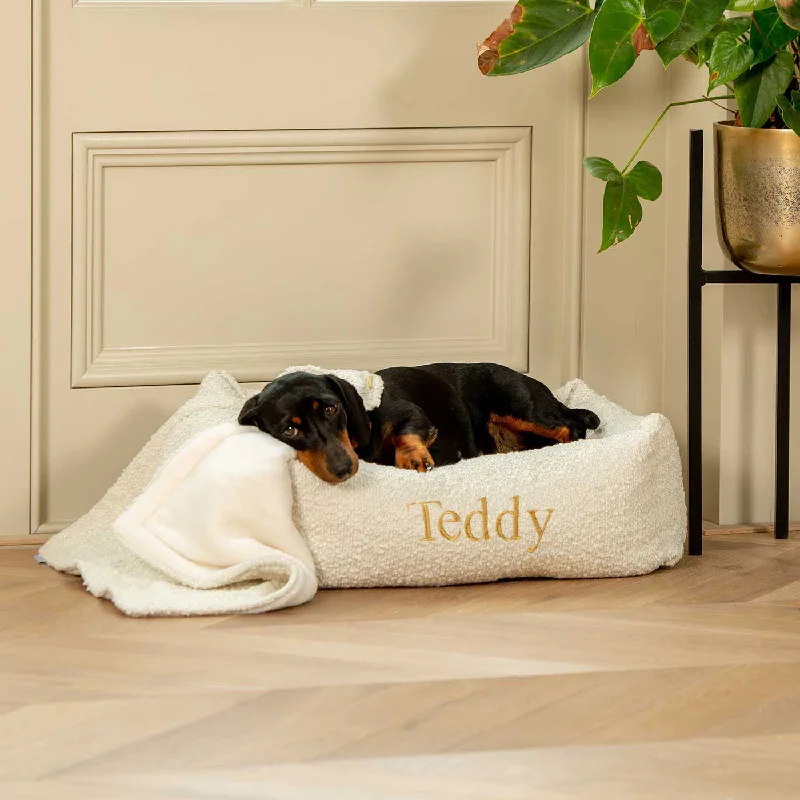 Personalised Cosy & Calming Puppy Crate Bed in Ivory Bouclé by Lords & Labradors