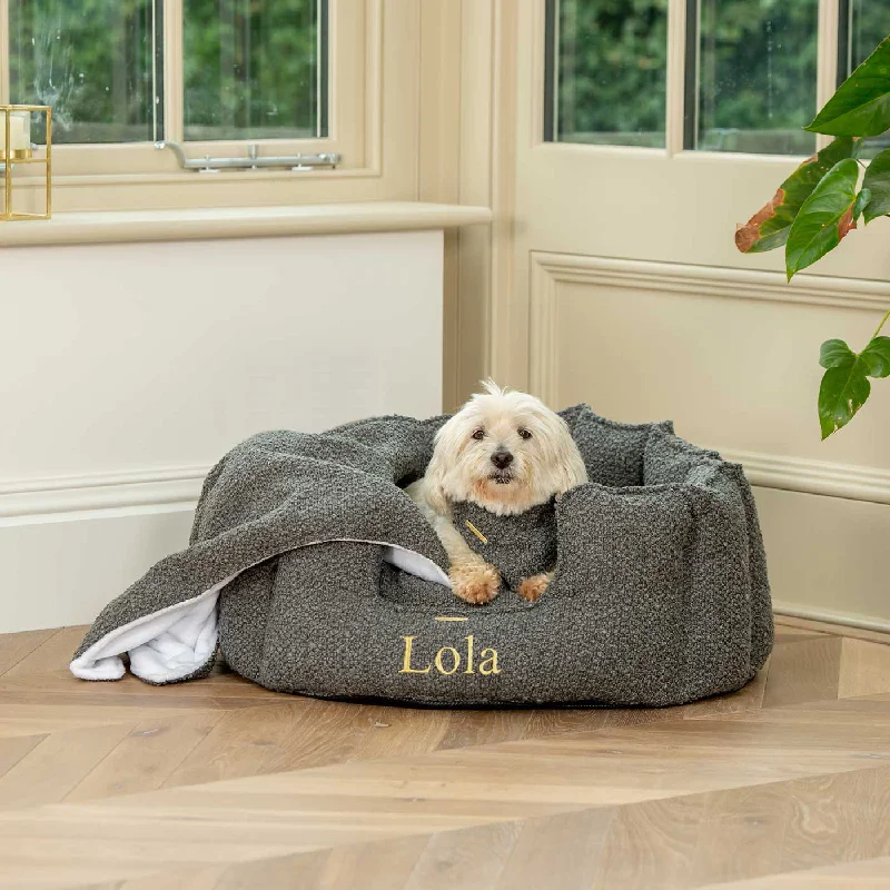 Personalised High Wall Bed For Dogs in Granite Bouclé by Lords & Labradors