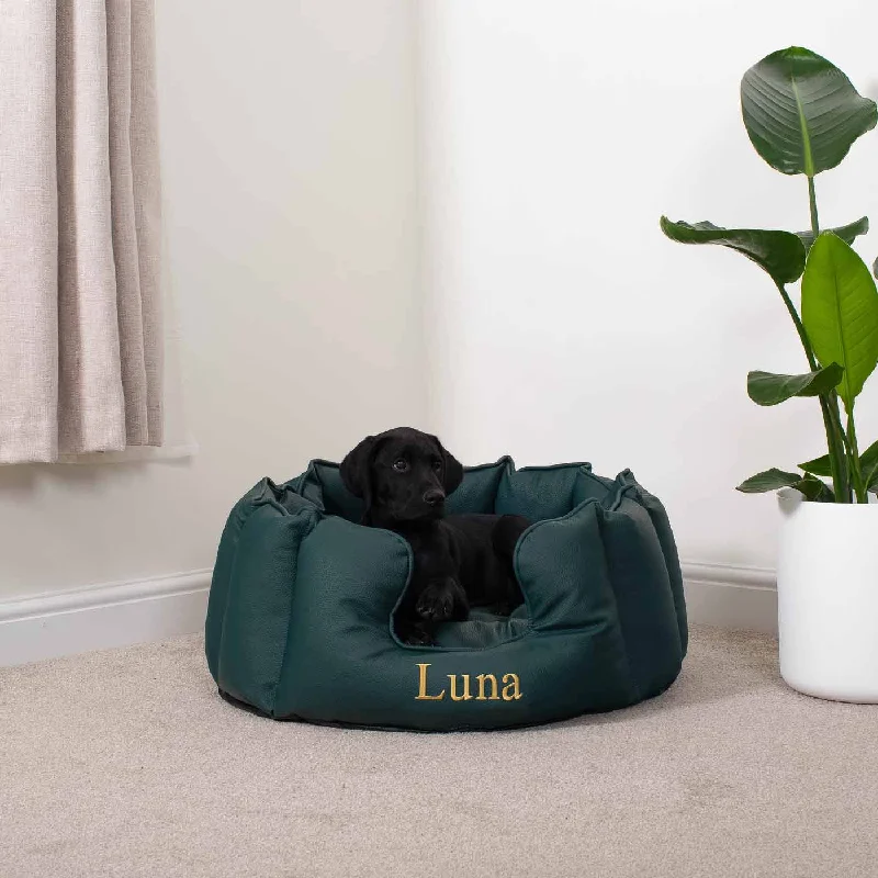 Personalised High Wall Bed For Dogs in Rhino Tough Forest Faux Leather by Lords & Labradors