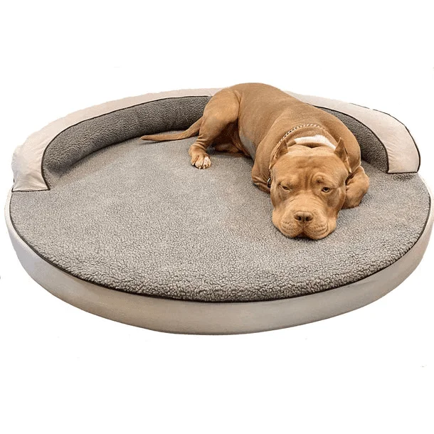 Orthopedic Sherpa Top Bolster Bed | Large Round Dog Bed