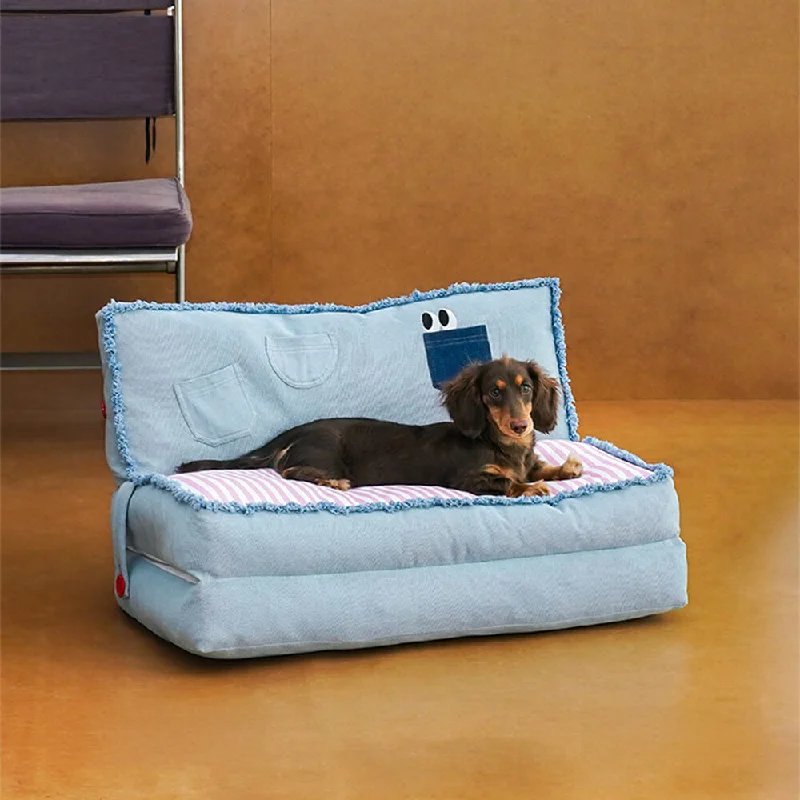 Spacious Foldable Denim Multi-Functional Dog & Cat Sofa Bed