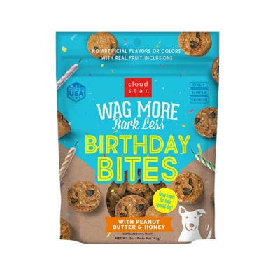 Cloud Star® Wag More, Bark Less® BIRTHDAY BITES: Peanut Butter & Honey Oven Baked Dog Treats 5oz