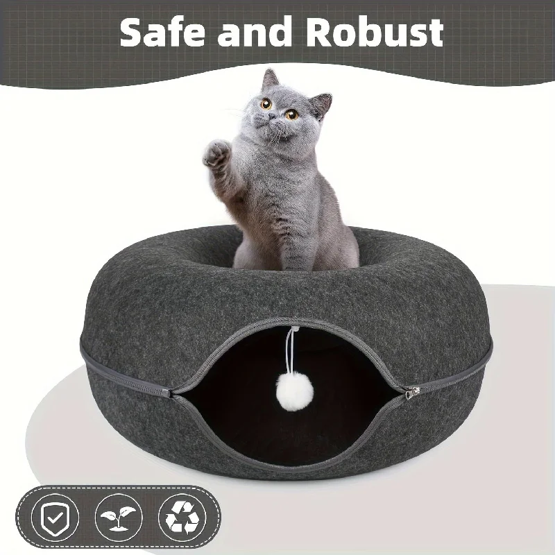 Peekaboo Cat Cave for Indoor Cats, Cat Donut Cat Tunnel Bed, Scratch Resistant Cat Toys for Medium Large Cats