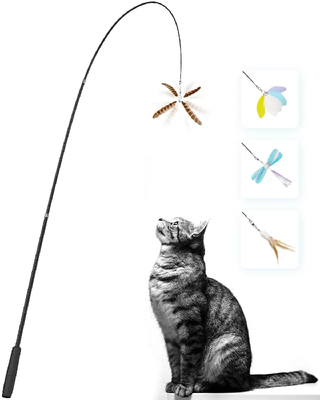 Uah Pet Retractable Cat Wand Toy with 4 Piece Teasers