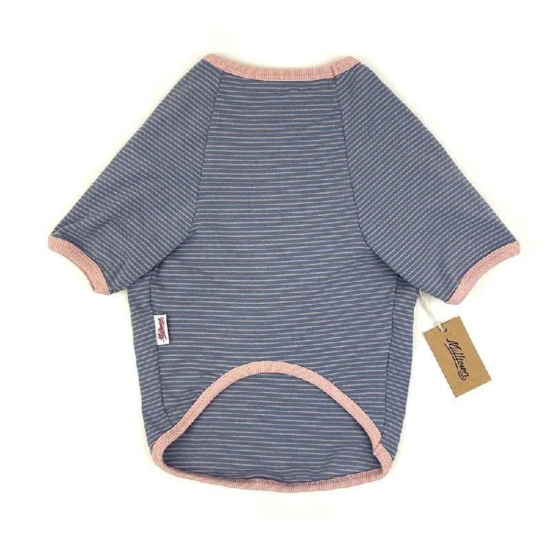 Dog Stripe Rib T-shirt  - Baby Blue x Pink Stripe