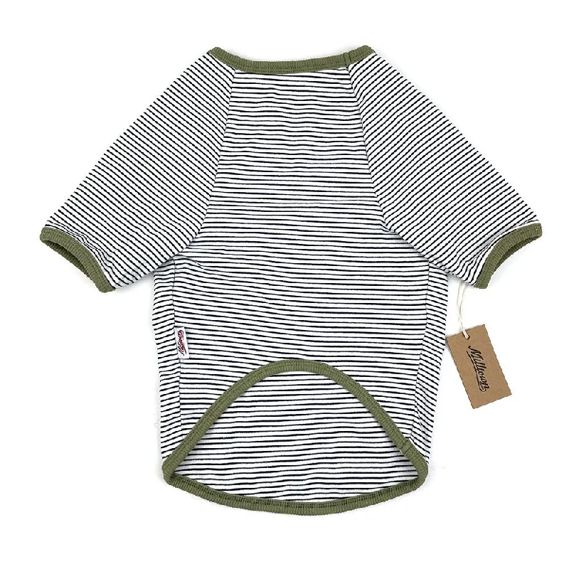 Dog Stripe Rib T-shirt  -White x Sage Stripe