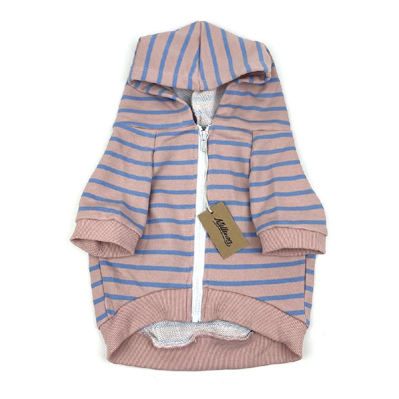 Zip Up Dog Hoodie  - Pink x Blue Stripe