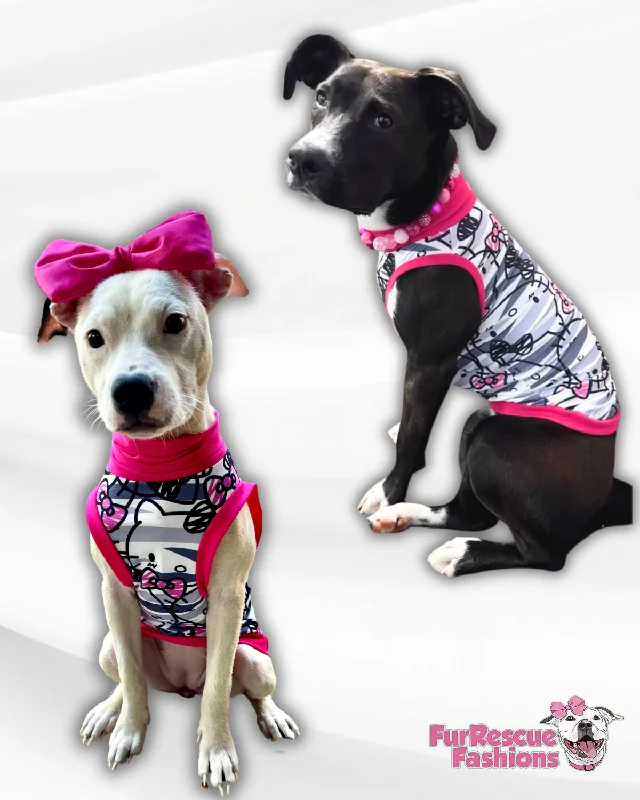 Peek A Kitty Dog Pajama with Hot Pink Neck & Trim/Sleeves