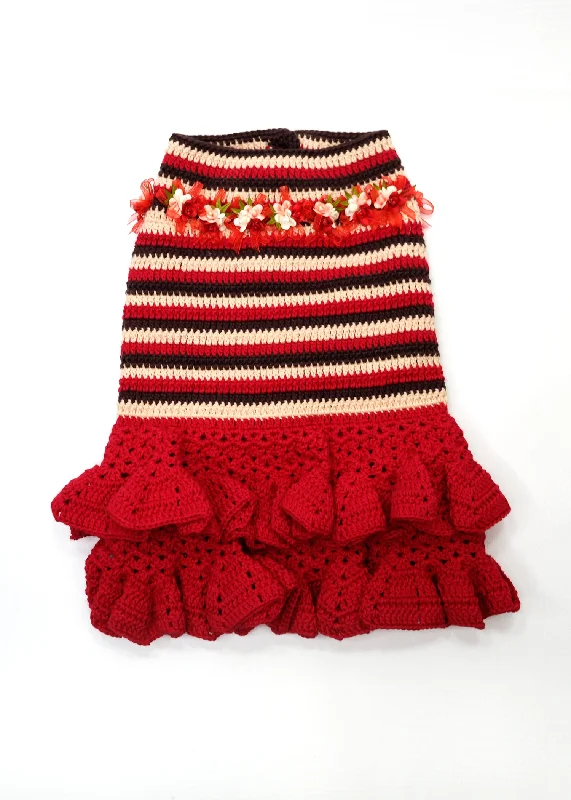 RED RUFFLED CROCHETED DRESS