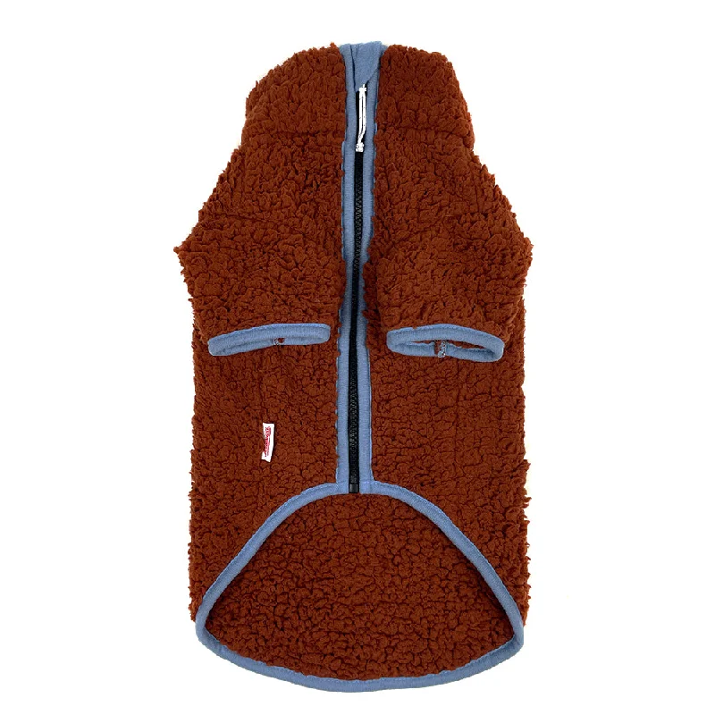 Sherpa Fleece Dog Coat - Chestnut/Blue