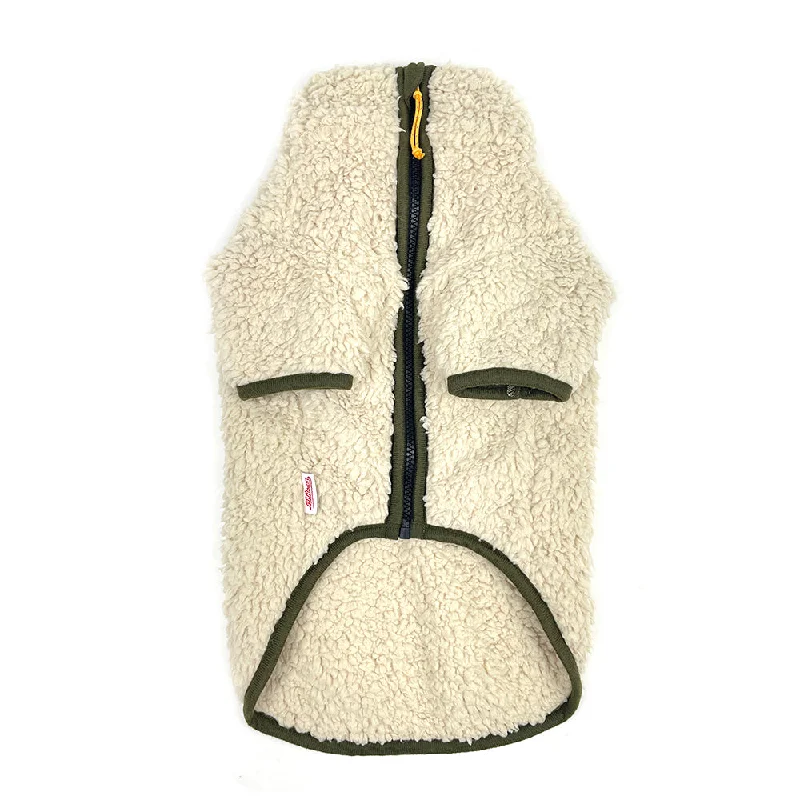 Sherpa Fleece Dog Coat - Cream/Olive