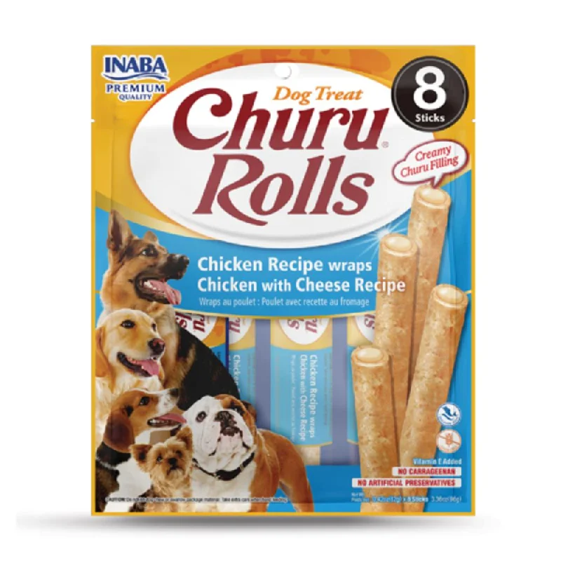 Inaba Dog Churu Rolls Chicken Wraps with Cheese 96g 8pk